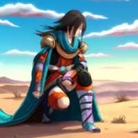 un guerrero oriental en un desierto